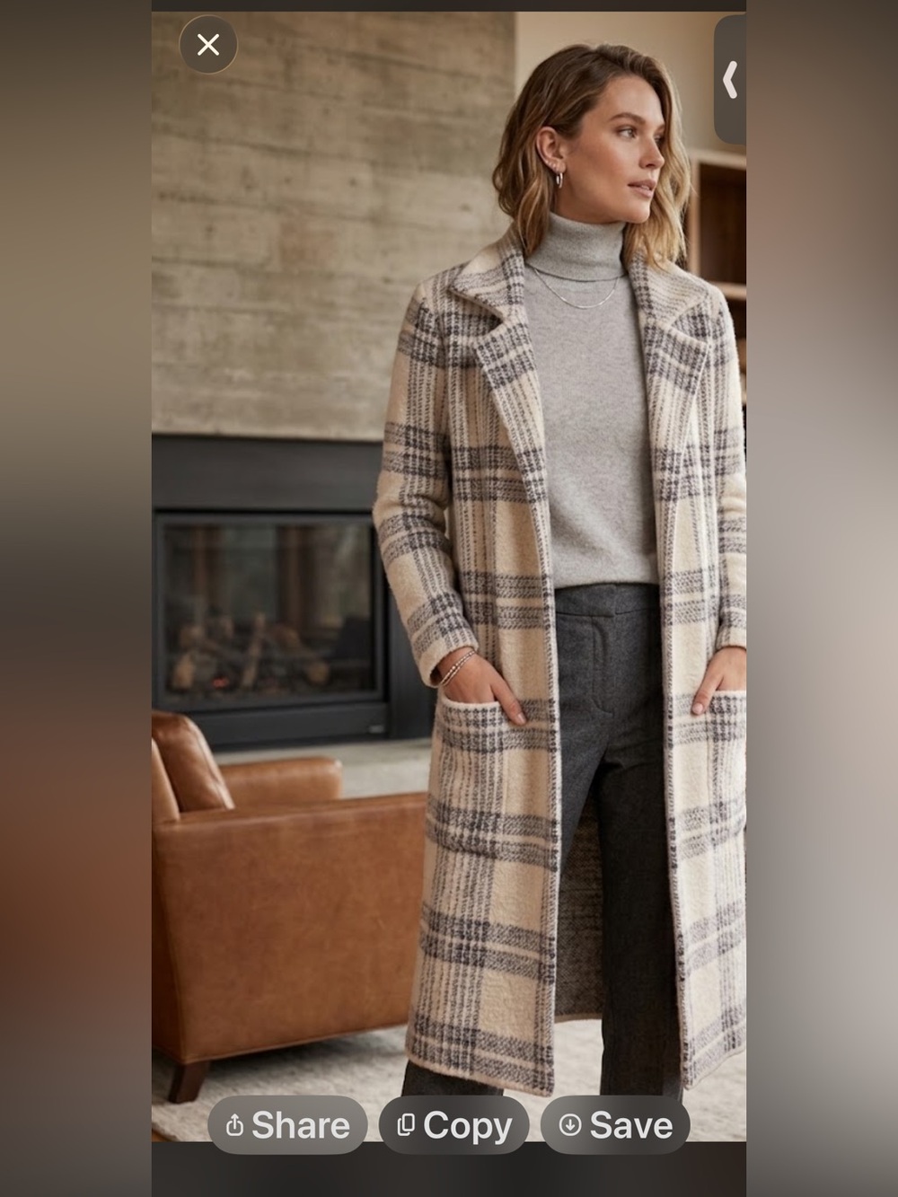 Cyrus Cream Plaid-Print soft Fuzzy Knit long Sweater NWT. 20” PTP
